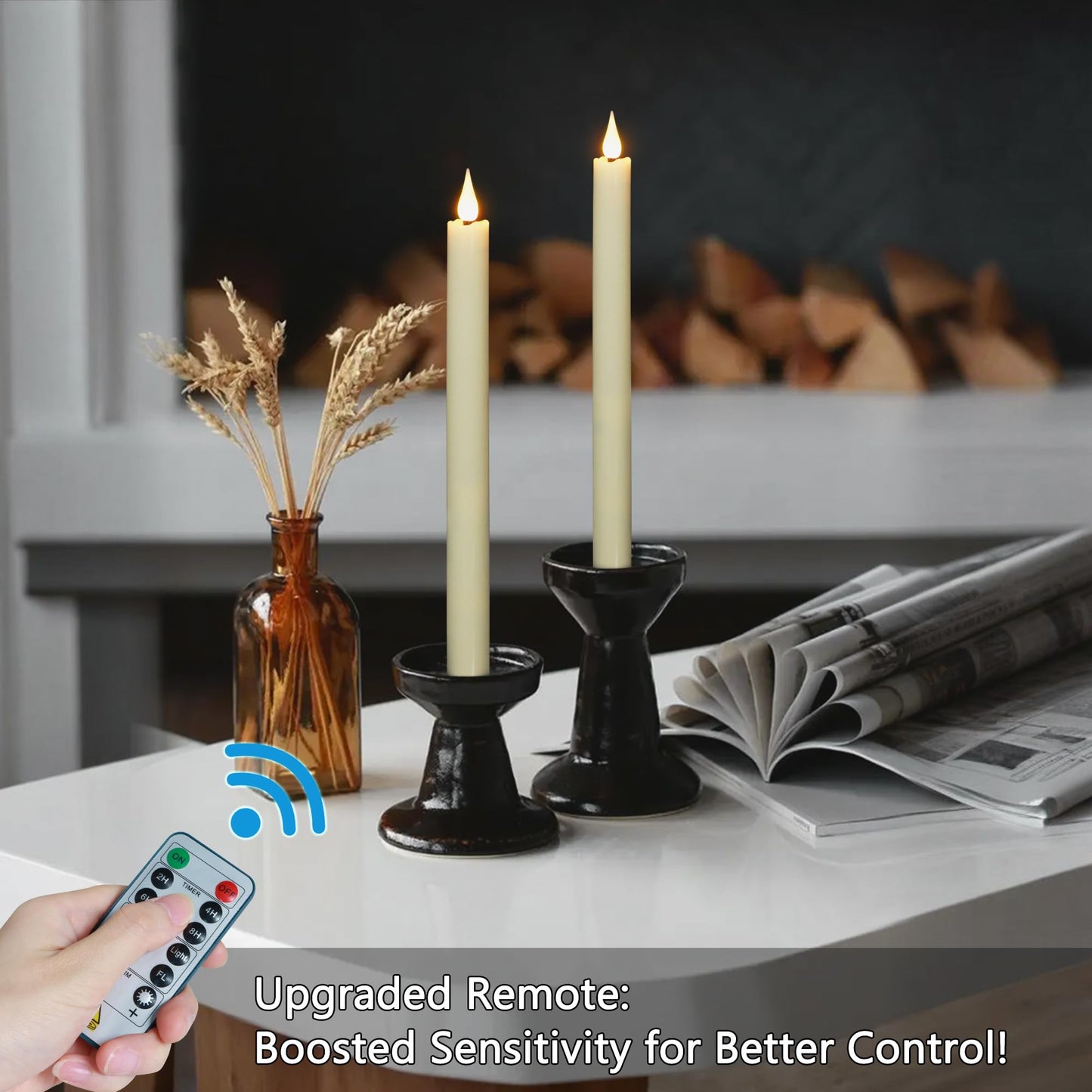 FREEPOWER 11 Inch Flameless Taper Candles with Remote,Battery Powered Candlesticks Realistic Flickering,Ivory Led Candlestick with 3D Wick for Christmas Home Wedding Decor (Pack of 6)