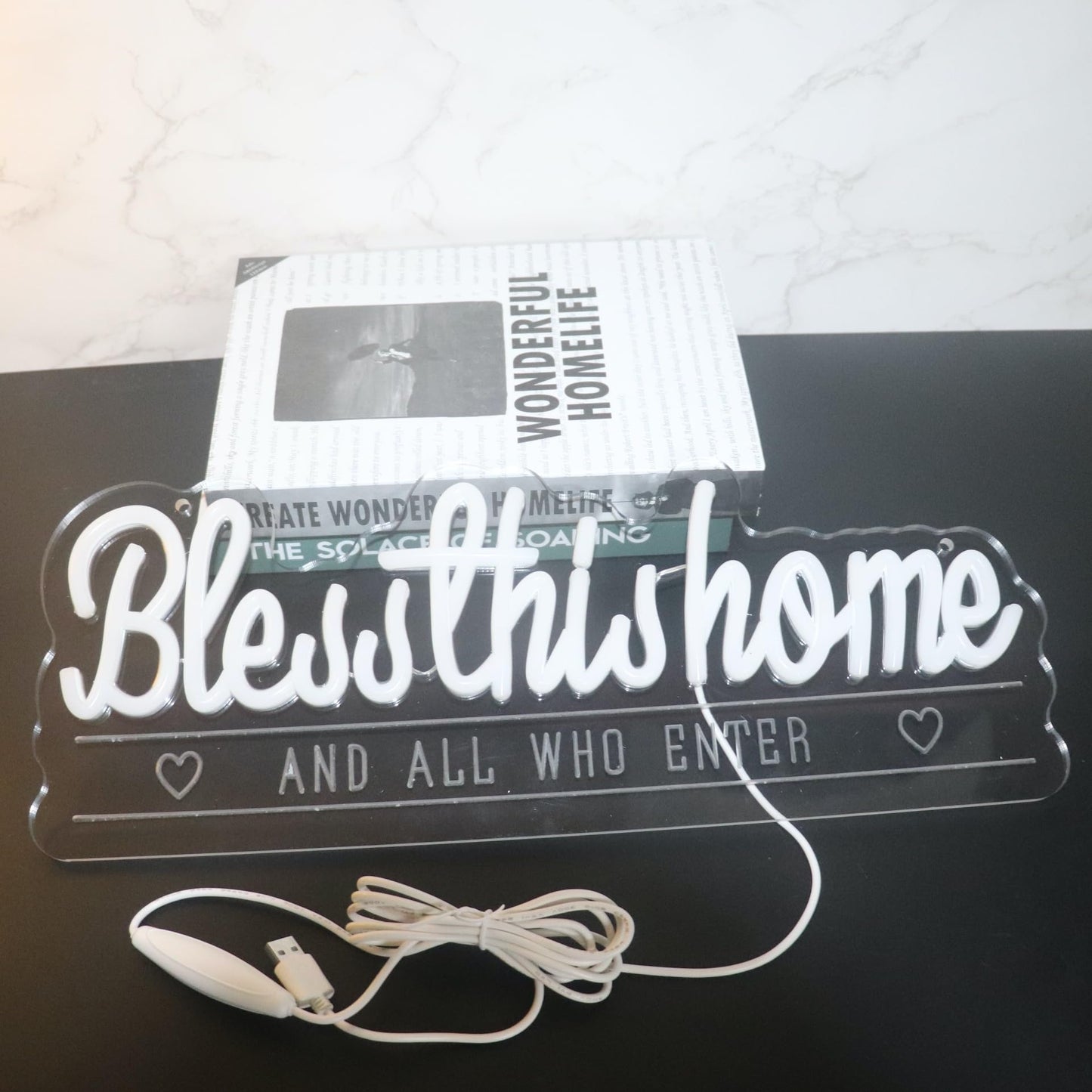 "Bless This Home And All Who Enter" Neon Sign, Positive Quotes Decorative Neon Lights for Home Room Wall Decor Neon Light Sign, Christmas Birthday Thanksgiving Gift