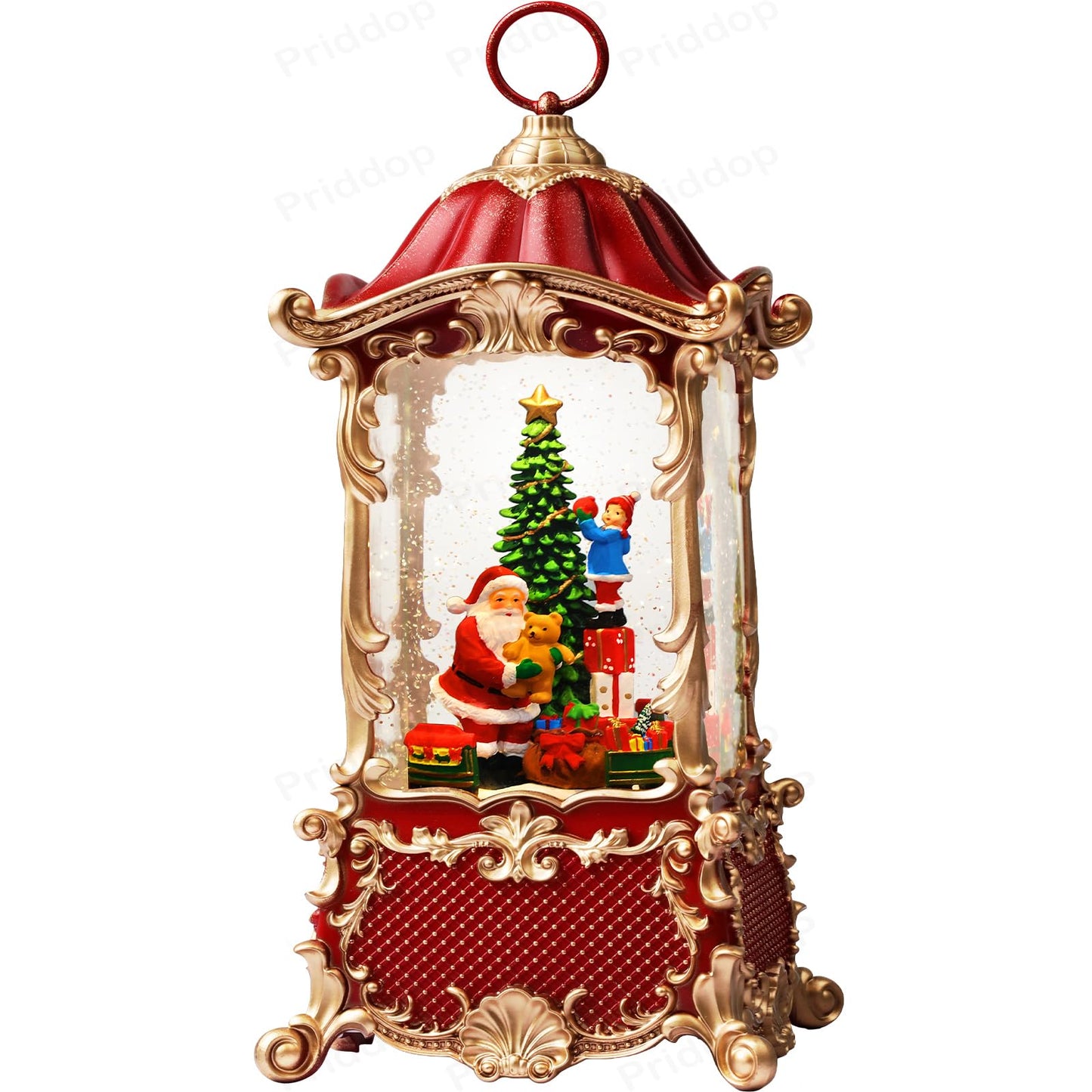 Priddop Santa Snow Globe Christmas Decorations Indoor Christmas Tree Gifts for Child Classic Relief Texture Musical Glitter Snowfall USB/Battery Timer Lantern 12.5 inch