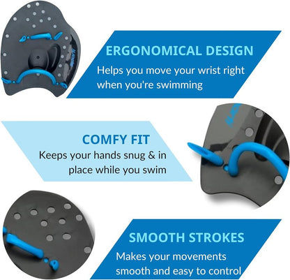 Power Swim Paddles for Lap Swimming - Adjustable Straps for Adults & Kids | Swimming Gear