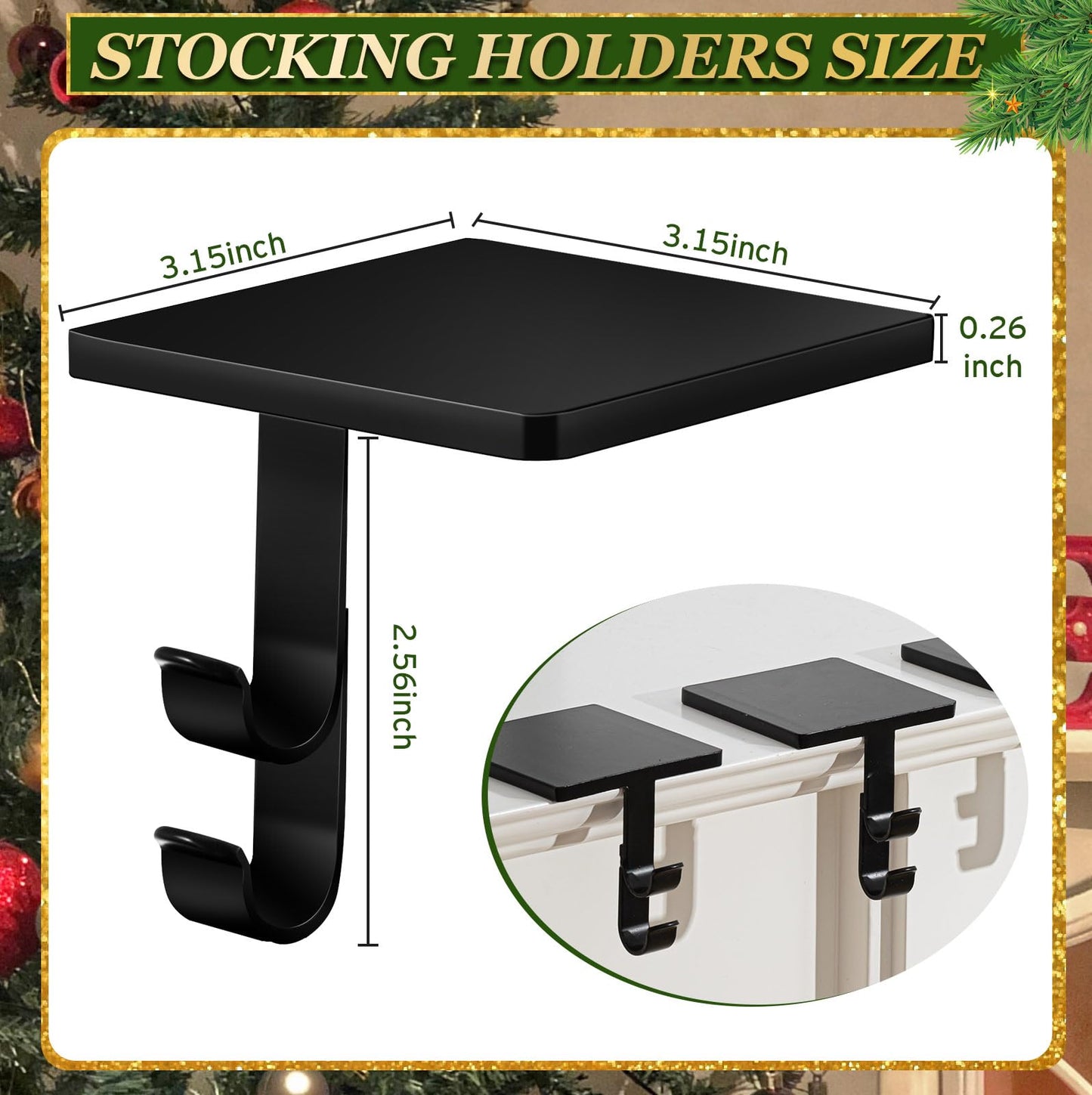 Zhengmy 2 Pcs 2 in 1 Fireplace Stocking and Garland Hangers Heavy Duty Metal Christmas Stocking Holder for Mantle, Two Hooks Hangers for Garland Balls Fireplace Xmas Holiday Party Decoration (Black)