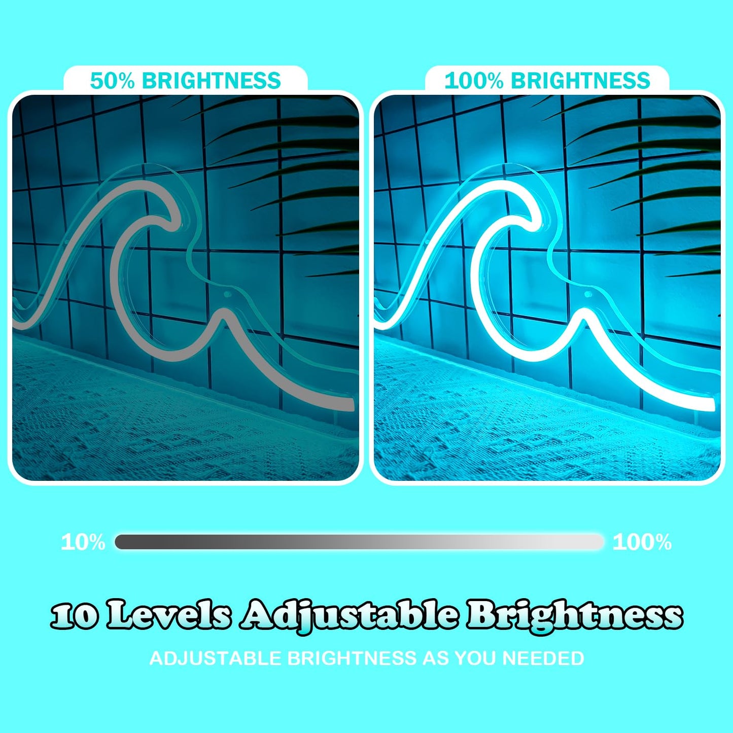 Ajoyferris Wave Neon Sign For Wall Decor Dimmable Led Neon Wave Sign Night Lights Led Wave Sign Ocean Neon Sign for Living Room Bedroom Office Bar Party Christmas Gift(16.5x7inch, Ice Blue)