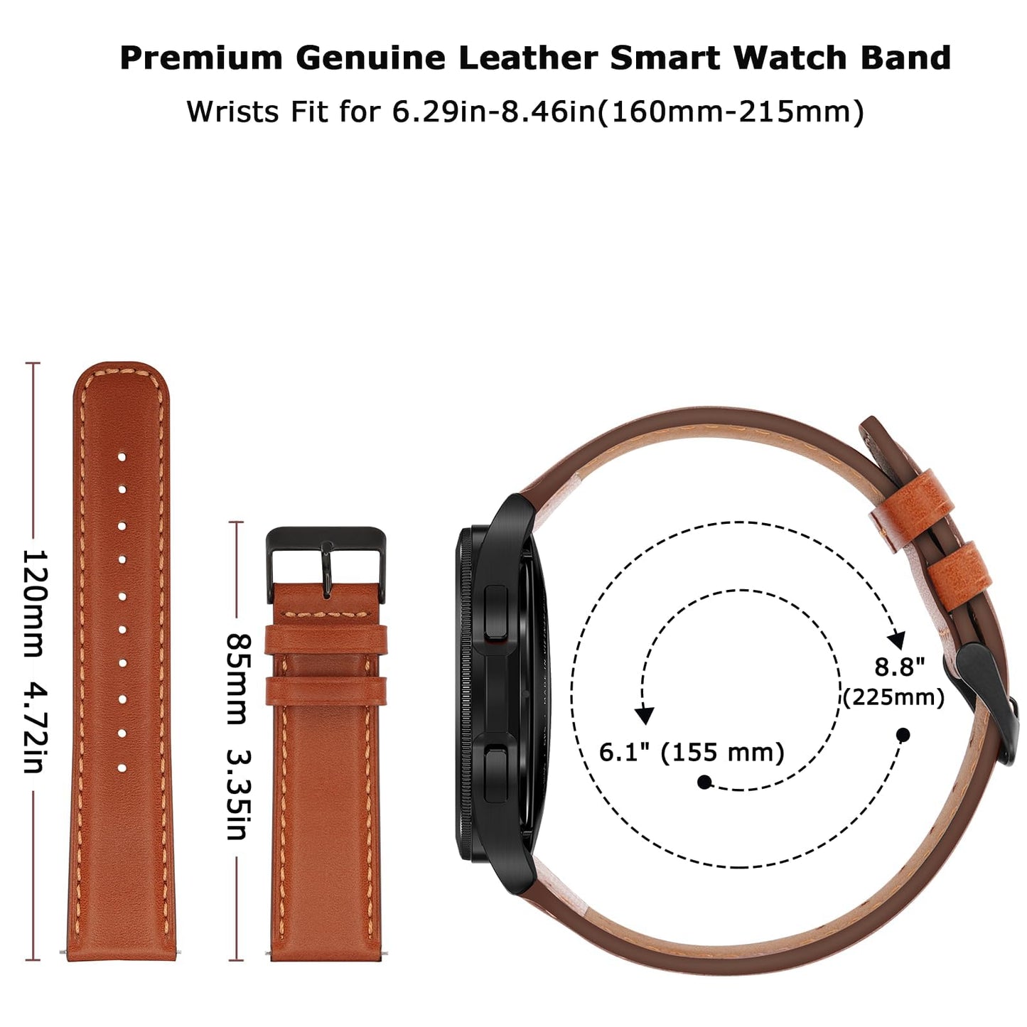 Tasikar Leather Bands Compatible with Samsung Galaxy Watch 47mm 7/6/5/4 Band/Watch 6 Classic 43mm 47mm/Watch 5 Pro Band, Genuine Leather Strap for Galaxy Watch 4 Classic/Watch 3, Classic Brown