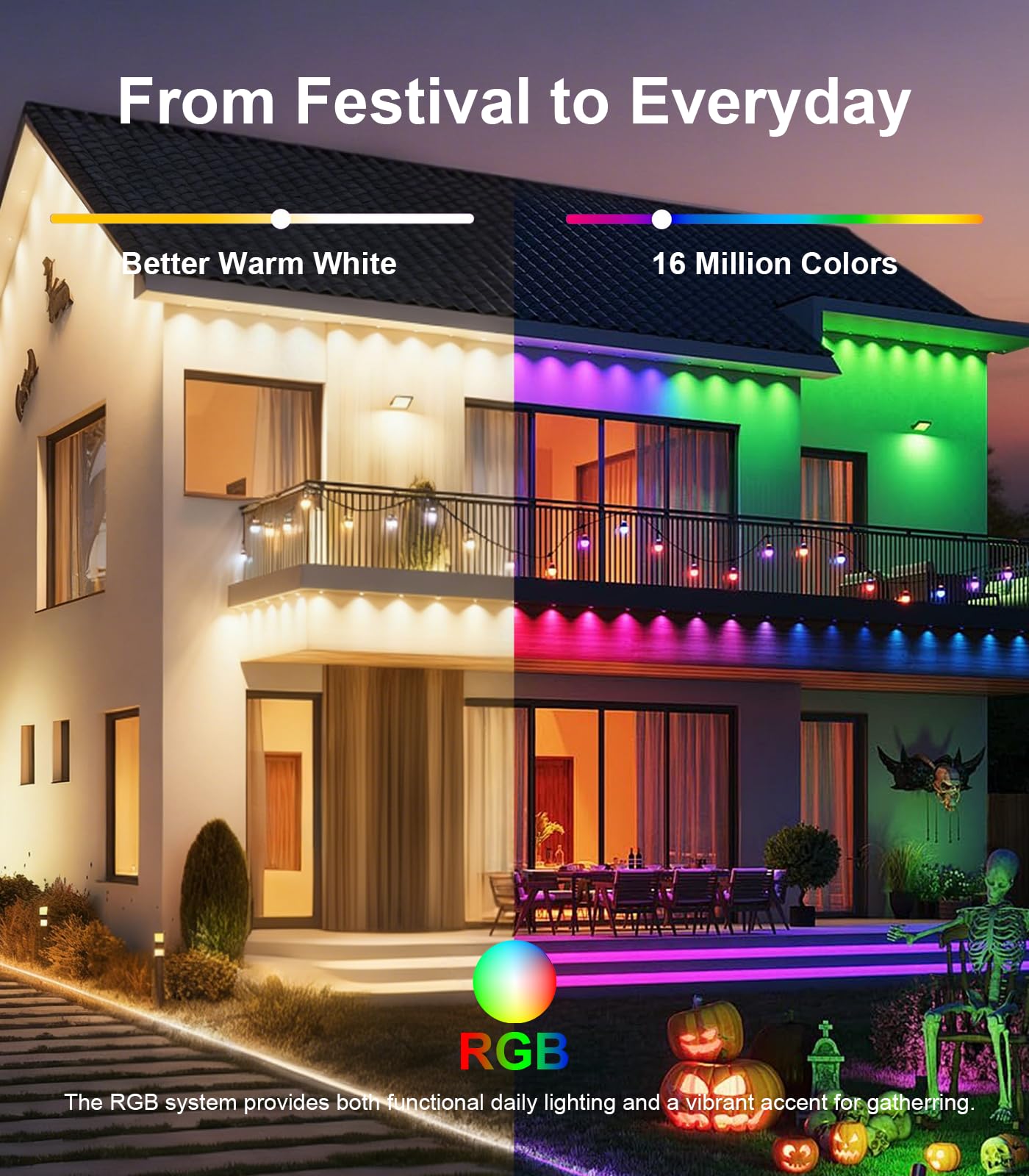 200FT Permanent Outdoor Lights for House, Smart RGB LED Outside Eaves Lights House Decor with APP Remote Control, IP67 Waterproof Outdoor Lighting for Holiday, Roof, Party, Daily, Halloween, Christmas