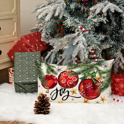 AACORS Christmas Pillow Cover 12X20 Inch Baubles Christmas Tree Stars Joy Decoration Holiday Farmhouse Winter Pillow Case for Sofa Couch Decor（Red） AA613-12