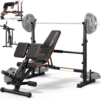 YOLEO 1+X Olympic Weight Bench with Upgraded Roman Chair/Preacher Curl/Leg Extension, Foldable 1870Lbs Wide Bench Press Rack with Ergonomic Support Backrest for Heavy Lifters for Home Gym