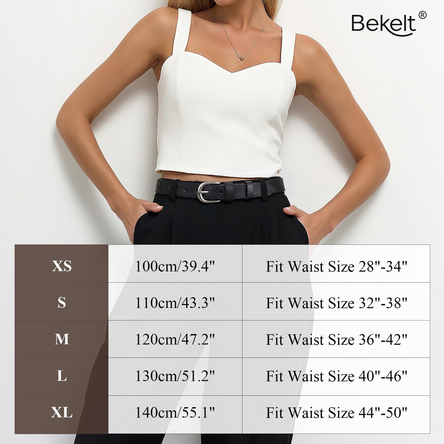Bekelt Genuine Leather Belt for Women with Gold/Silver Buckle Women's Full Grain Leather Waist Belt for Jeans Dresses Pants