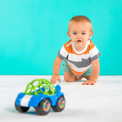 Bright Starts Oball Easy Grasp Rattle & Roll Toy Sports Car BPA-Free Infant Crawling Toy, 1 Pack, Age 3 Months and up, Blue/Green