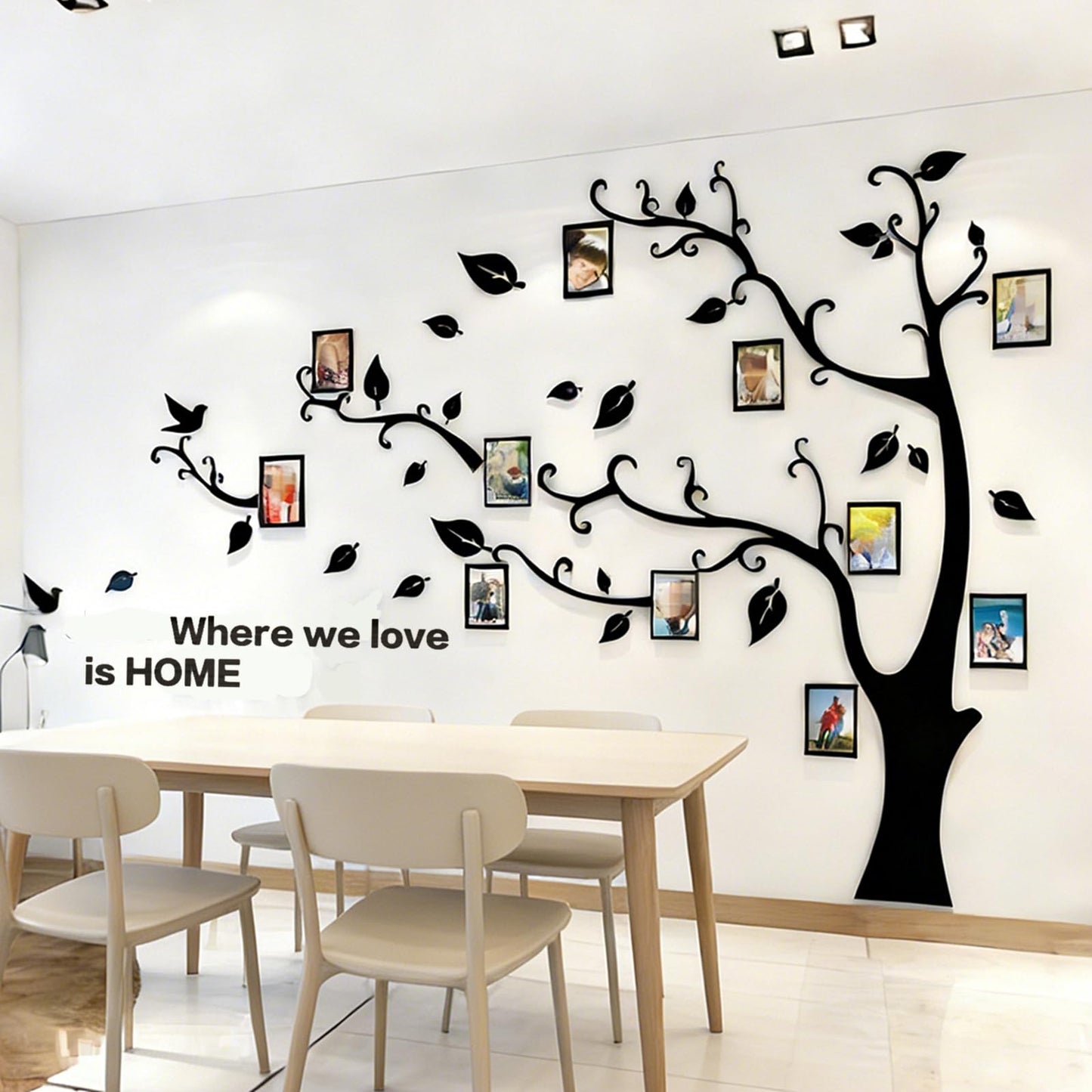3D Tree Wall Stickers - DIY Photo Frame Tree Wall Decal Family Photo Frame Sticker Murals Wall Decor Living Room Bedroom TV Background Home Decorations (S:54 * 39in,Black Left)