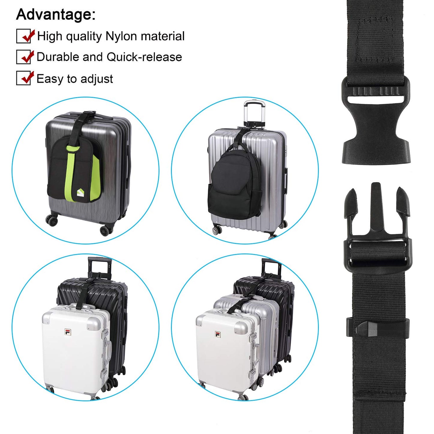 Vigorport Luggage Connector, Straps for Suitcase, Add A Bag Adjustable Attachment Accessories 1.25" Endless for Connect Your 3 Luggage Together-2 Pack