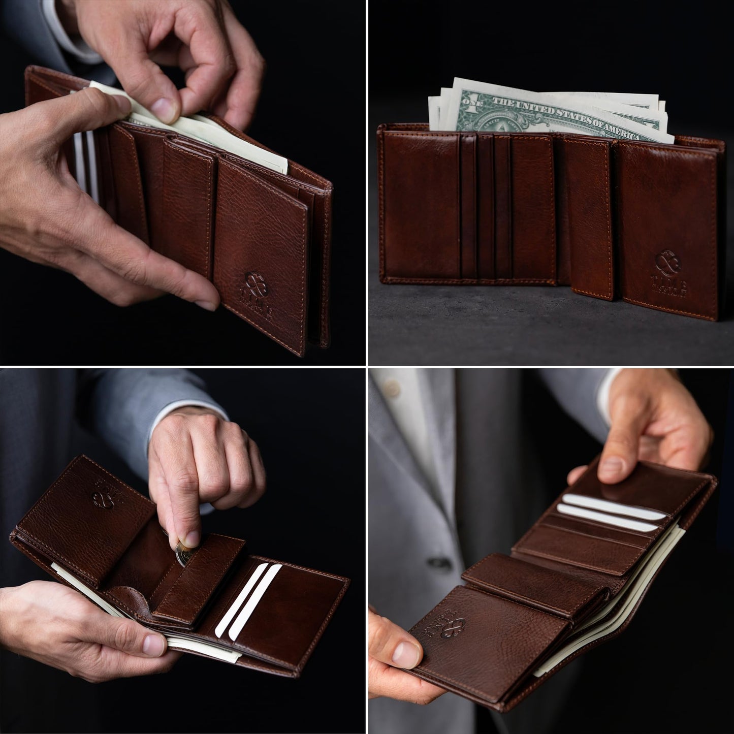 Time Resistance Leather Men's Wallet - Minimalist Wallet Design with Credit Card Holder, Magnetic Coin Holder, and Cash Slots (Brown)