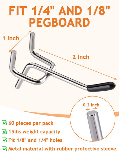 FEAOXYO 60 PCS 2 Inch Pegboard Hooks, Heavy Duty Peg Board Organizer Accessories, Tool Hangers Fit 1/4" Pegboard, Perfect for Garage Storage, Workshop, Craft Room and Wall Hanging Tool
