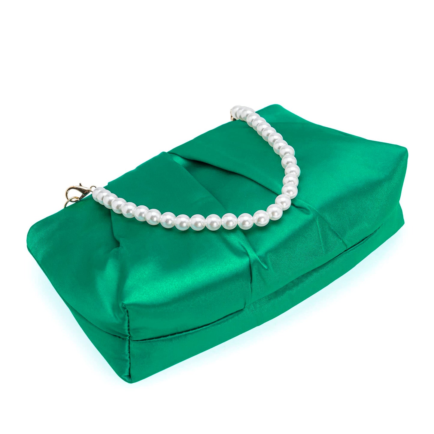CHARMING TAILOR Evening Bag Women Wedding Party Handbag Small Dressy Formal Purse Pleated Satin Clutch (Green)