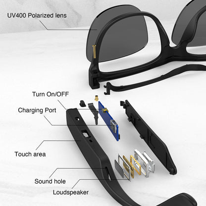 GS01 Smart Bluetooth Sunglasses, Audio Sunglasses With Speaker, UV400 Polarized lens, Open Ear Music, Touch Control