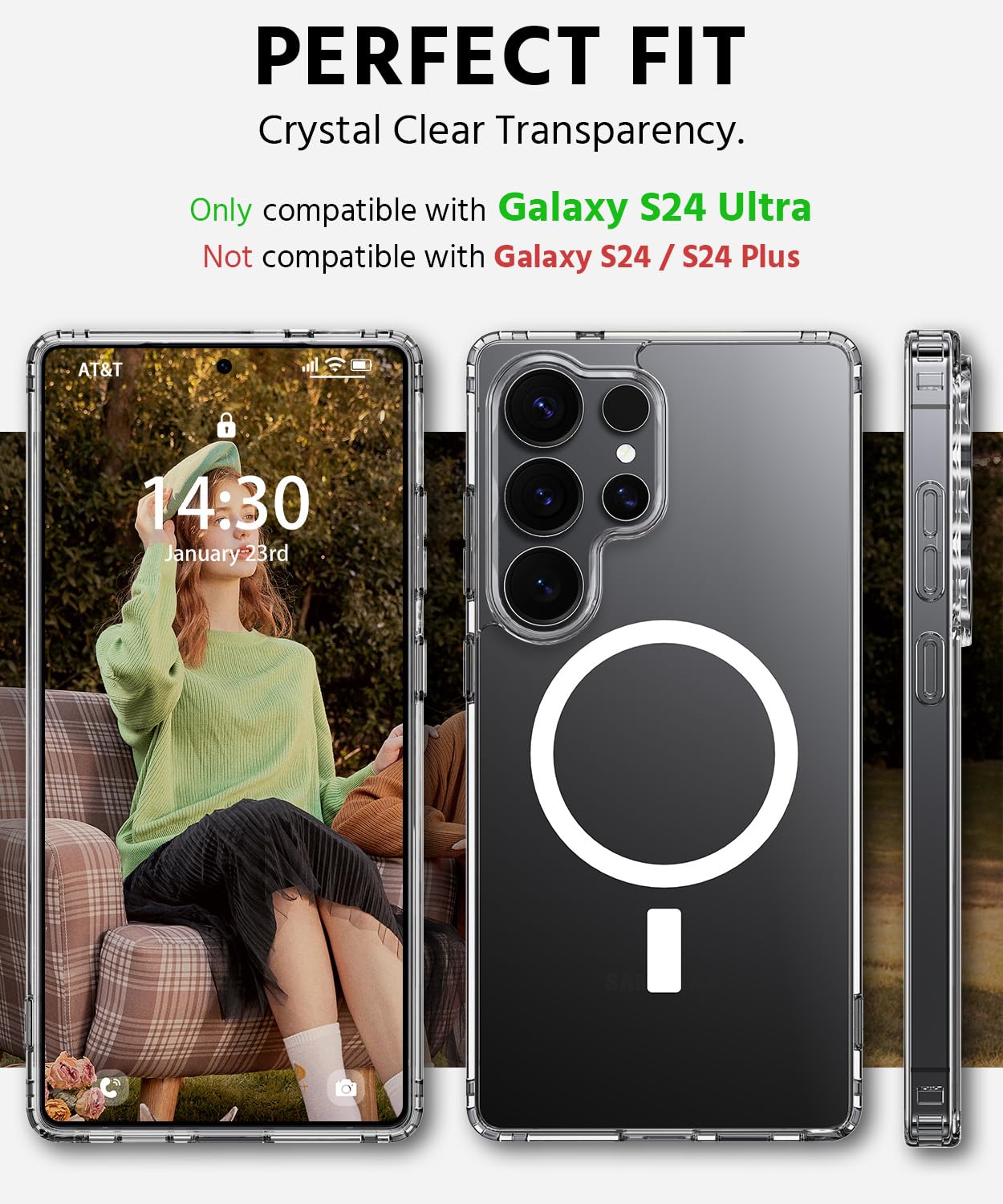 CASEVASN Compatible with Samsung Galaxy S24 Ultra Case, Hybrid Scratch Resistant Clear TPU Shock Absorption Slim Flexible Gel Silicone Protective Magnetic Phone Cover for Galaxy S24 Ultra (Clear)