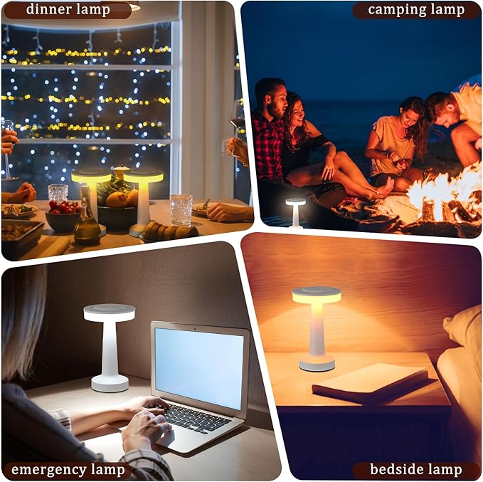 Riakrum Set of 2 LED Portable Cordless Table Lamp with Touch Sensor 3 Color Stepless Dimming Rechargeable Battery up to 15 Hours Cordless Table Light Wireless Lamp for Nursery(White,4 Pcs)