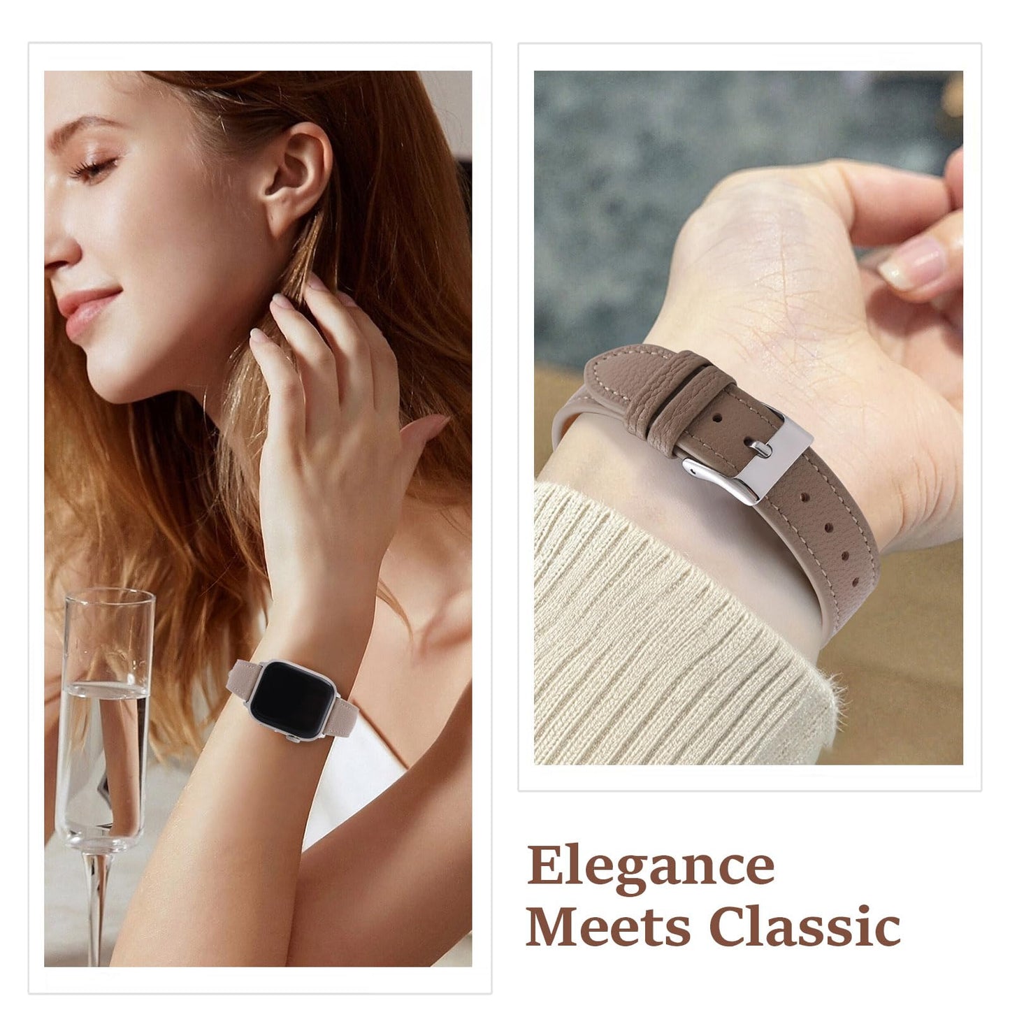 Premium French Goatskin Women's Soft Leather Band Compatible with Apple Watch Band 38mm 40mm 41mm 42mm 44mm 45mm 46mm 49mm, Thin Slim Leather Strap for iWatch Series Ultra SE11 10 9 8 7 6 5 4 3 2 1