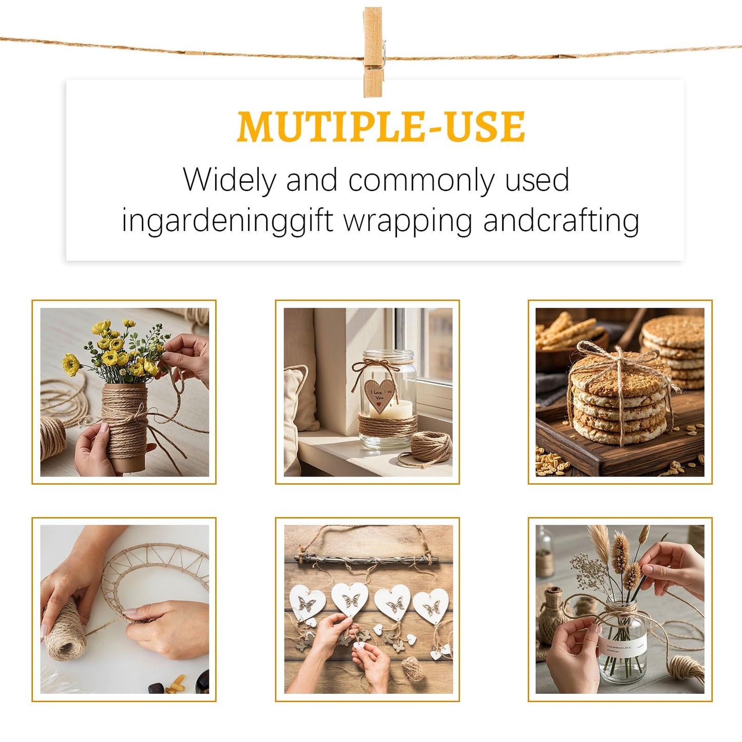 10 PCS Twine String Bulk 6000 Feet Long, 2mm Thin Jute Twine for Crafts, Hemp Rope Wrapping, Packing Gardening, Crochet Knitting Macrame Decor, 600 Feet Each Roll