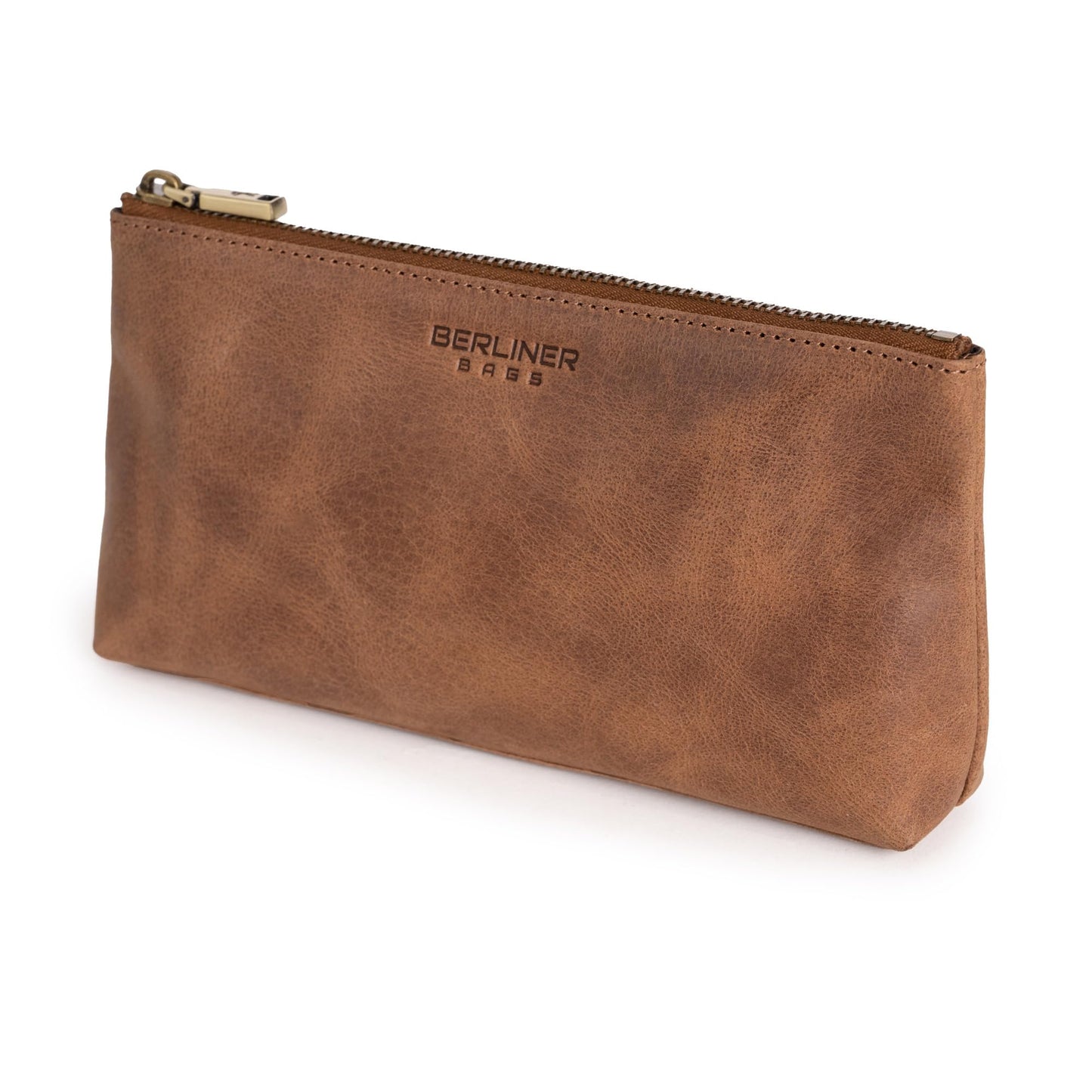 BERLINER BAGS Vintage Genuine Leather Makeup Bag Anna, Cosmetic Bag for Purse, Travel and Cosmetics Pouch with Zipper for Women- Brown