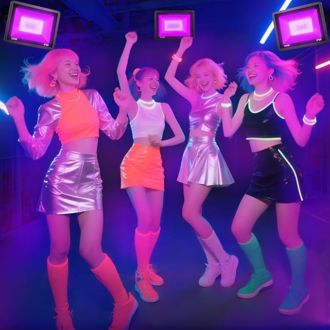 100W Black Light, Indoor Outdoor Blacklight with Plug and Switch, Ip66 Waterproof, 365 NM UV Light for Glow Neon Party, Body Painting, Fluorescent Tapestry, 1Pack