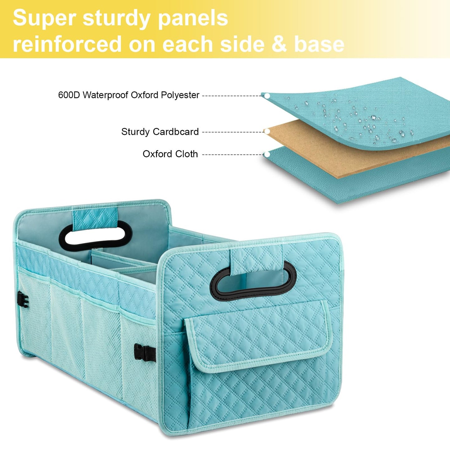 JiatuA Car Trunk Organizers and Storage for SUV, Collapsible Multi Compartment Container Box Adjustable Car Accessories for Women Men, Lake Blue