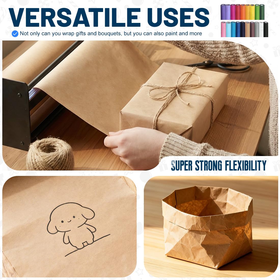 SMART&CASUAL Brown Kraft Paper Roll 36" x 2,160" (180') for Gift Wrapping Bouquet Flower Art Painting Craft Writing Packaging Shipping 70GSM 50LB (Brown, 36" x 180')