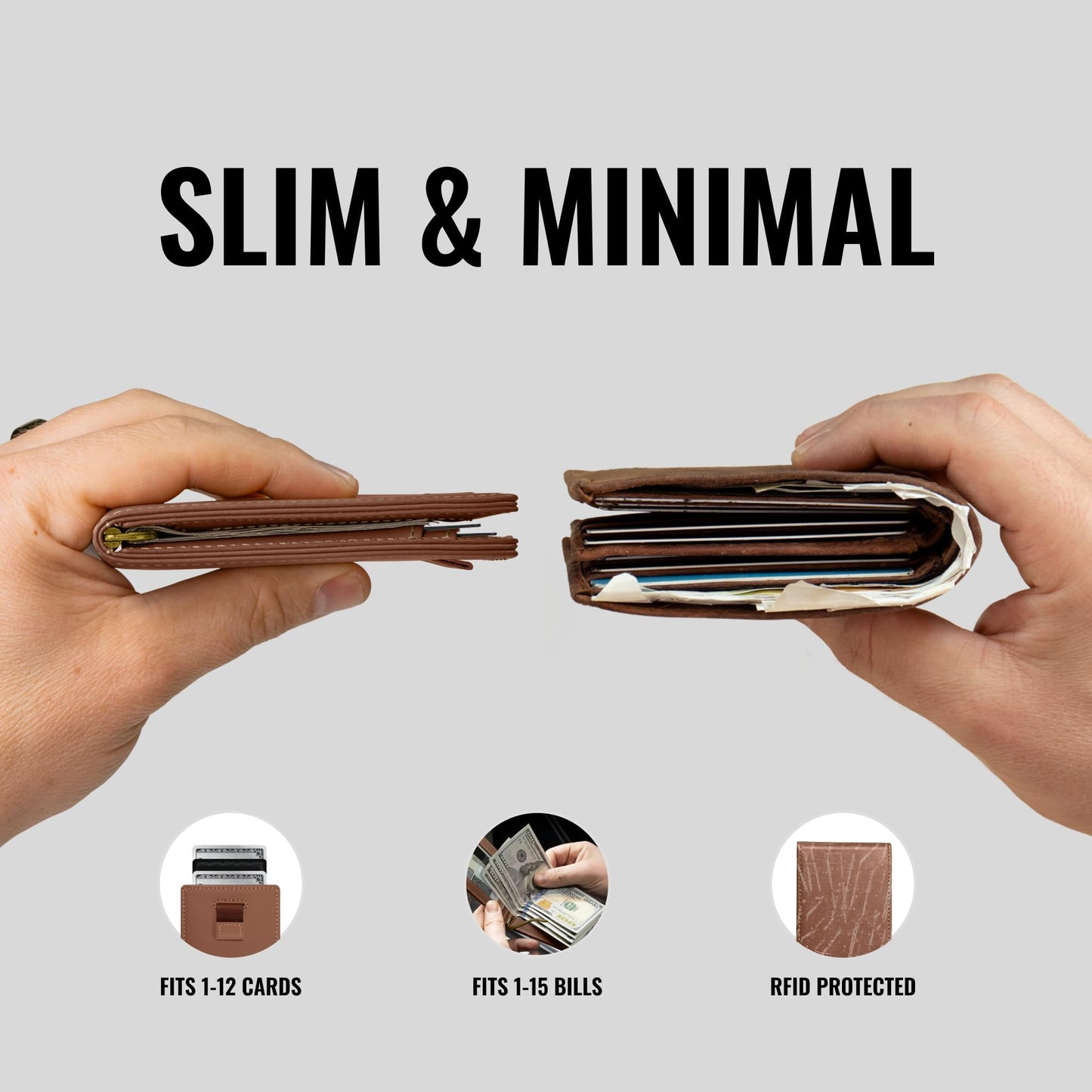Kings Loot Wallet for Men | Minimalist Slim RFID Blocking Leather Design with Cash Pocket & Card Pull Strap | Holds 1-12 Cards | Stylish & Durable Wallets (Bourbon)