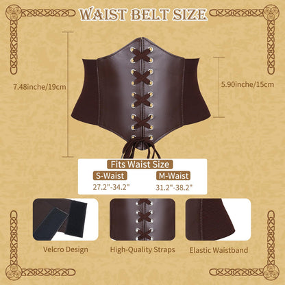 A ANGG Renaissance Belt, 5 Pcs Renaissance Accessories Women Medieval Belt Potion Bottle Corset Pouch Skirt Hike, Halloween Cosplay Costume Accessories（S Brown