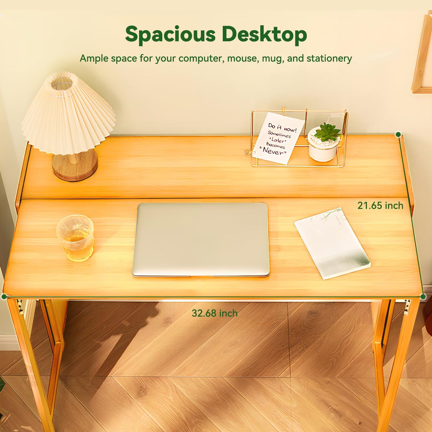 Dezyfurni Bamboo Folding Desk Mid Century Modern Desk for Home Office Bedroom Small Spaces，Natural