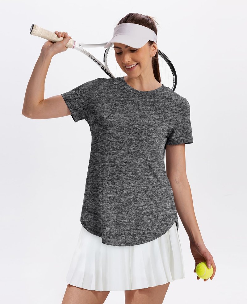 Workout Tops for Women Spring Summer Short Sleeve Golf Outfits Gym Essentials Activewear Running Shirts Grey S