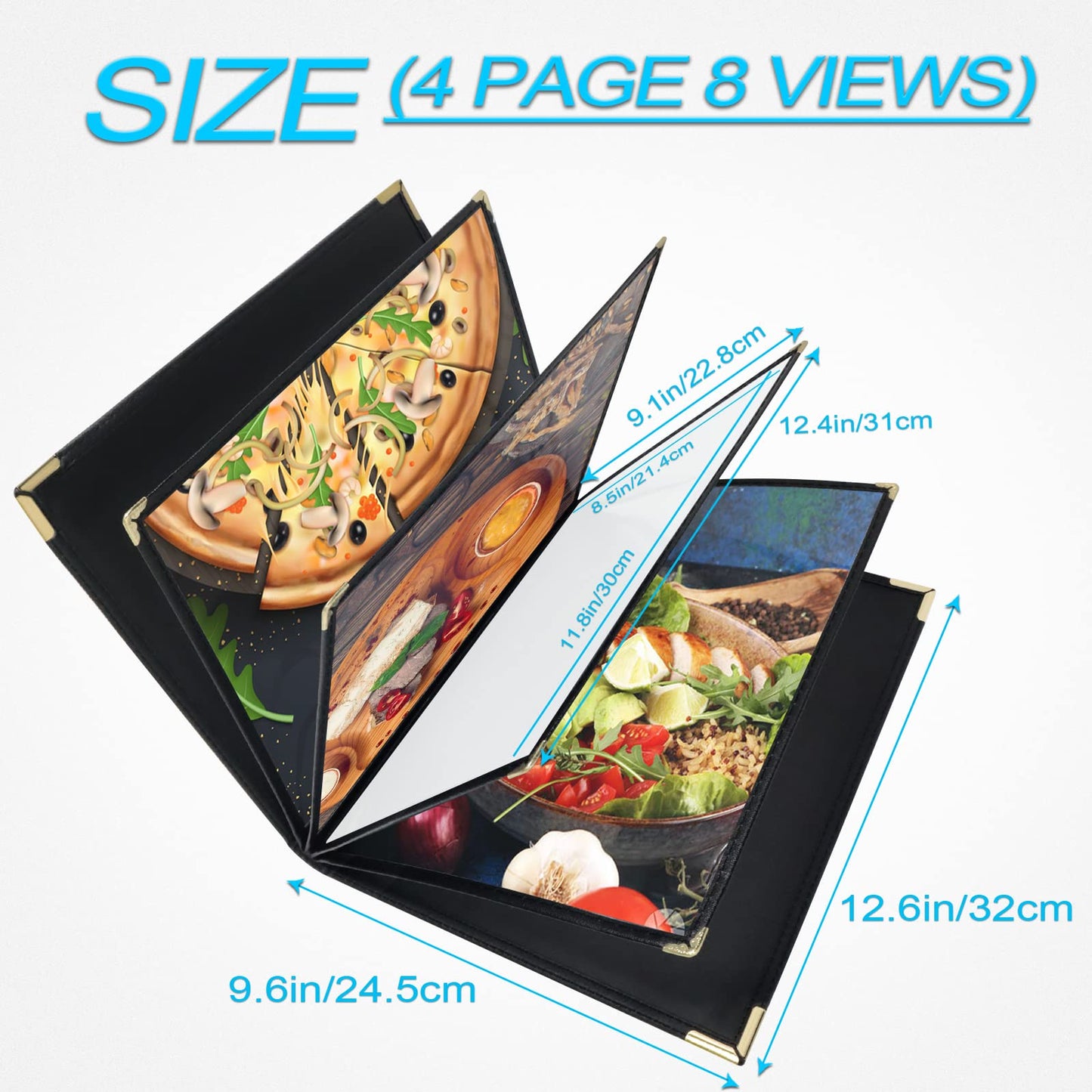 Menu-Covers 8.5 X 11 Restaurant - 2 Pack Menu Sleeve 4 Page 8 View Premium Faux Leather Transparent Black for Bar Cafe Book Folder