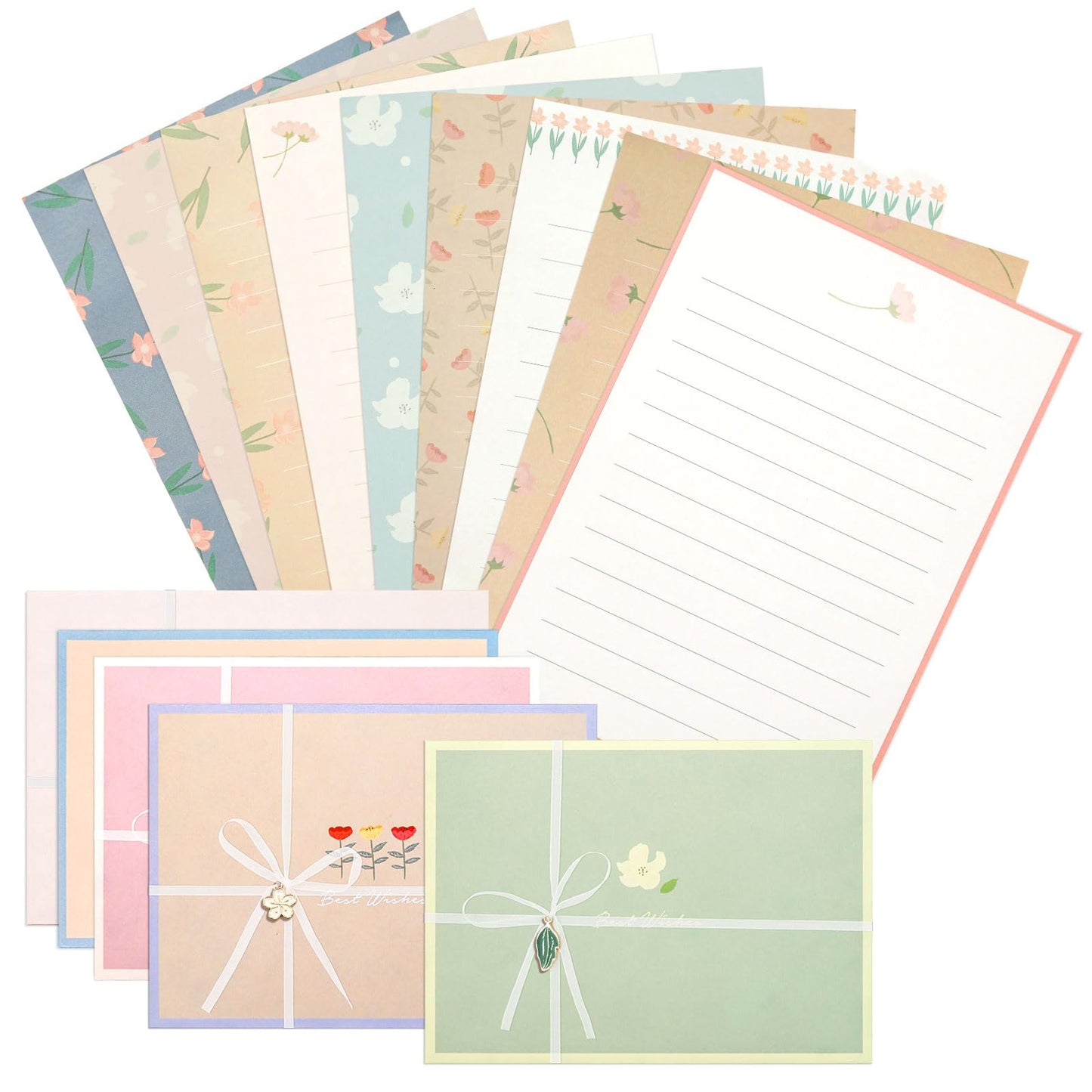 KSIWRE 48 PCS Stationery Paper and Envelopes Set,Cute Floral Stationary Set for Writing Letters,Double Sided Printing,Letter Writing Kit