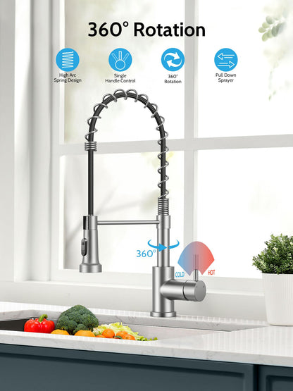 Kitchen Faucet with Pull Down Sprayer, High Arc Single Handle Stainless Steel Kitchen Sink Faucet with Sprayer for Rv Camper, Matte Black