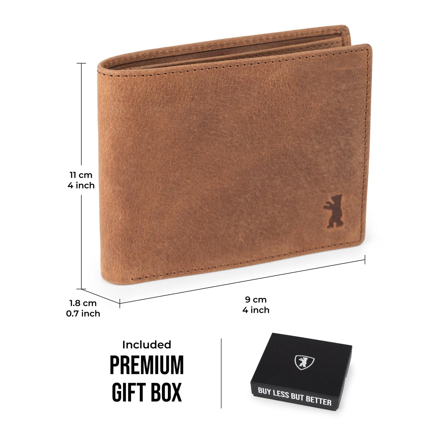 BERLINER BAGS Vintage Genuine Leather Wallet for Men Brooklyn, RFID Blocking, Bifold, Front Pocket Slim Wallet, 10 Card Holder, 2 Bills Compartment, Gift Box - Brown