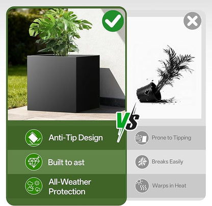 Metal Planter Box, 20" x 20"x 20", Heavy-Duty Galvanized Steel Outdoor Planter with Drainage Holes, Rectangular Planter for porches, Gardens, patios, and courtyards，Black
