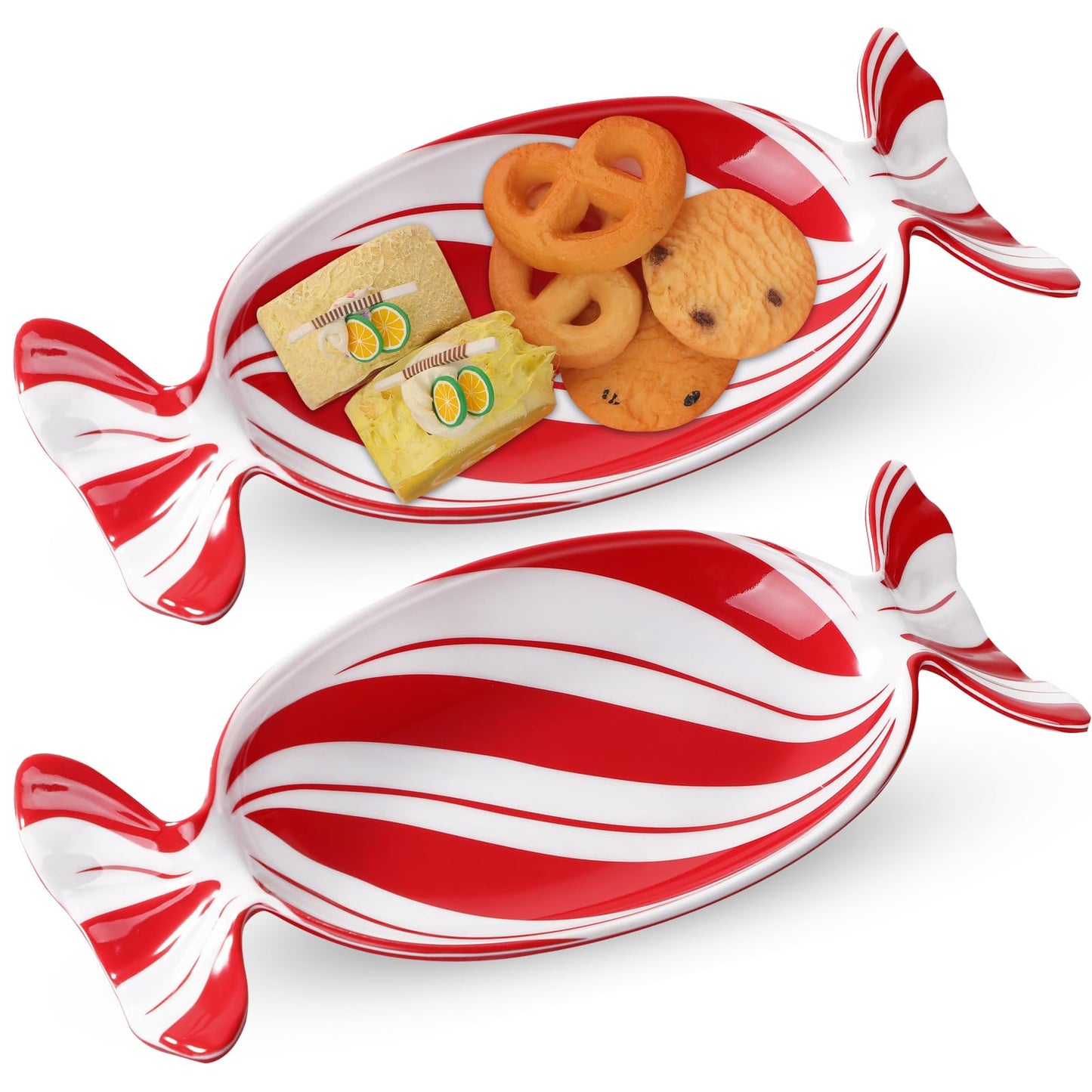 Teenyyou 2 Pcs Christmas Candy Dish Melamine Christmas Serving Tray Fruit Dessert Cookie Plates for Xmas Holiday Party Favor Dishwasher Safe