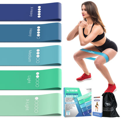 TechStone Resistance Bands Set – 5 Levels Loop Exercise Bands for Men & Women, Elastic Workout Bands for Home Gym, Training, Yoga & Fitness, Carry Bag Included (Blue)