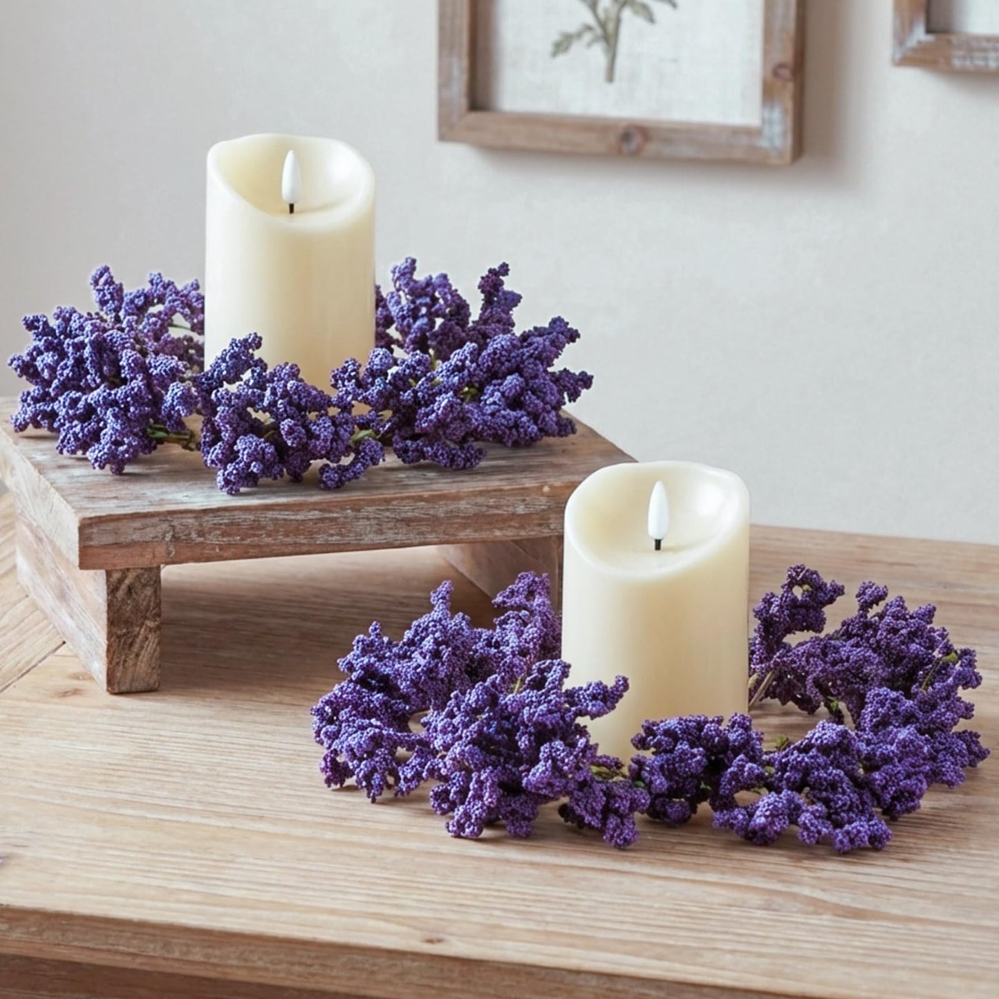 Daifunli 2 Pcs Spring Purple Astilbe Candle Rings Artificial Dark Purple Floral Farmhouse Wreaths for Pillar 3.9 Inch Candles Holder for Spring Summer Rustic Table Centerpiece Decor