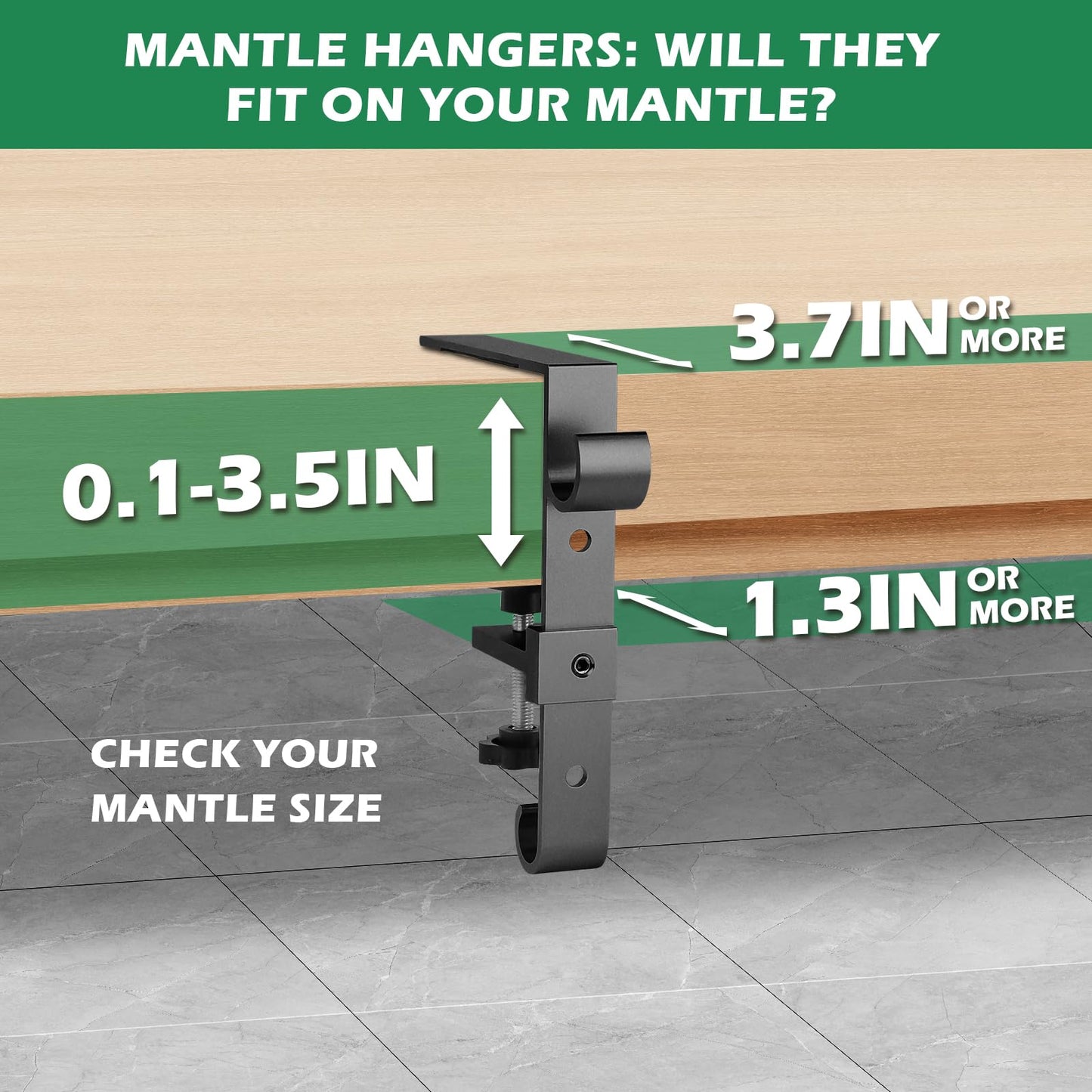 Acrridi Stocking Hangers for Mantel,4 Pcs 2 in 1 Adjustable Fireplace Christmas Stocking Holder,No-Drill, Easy to Install Garland Hanger for Christmas Decorations,Fits 0.1”-3.5”Mantles(Black, 4)