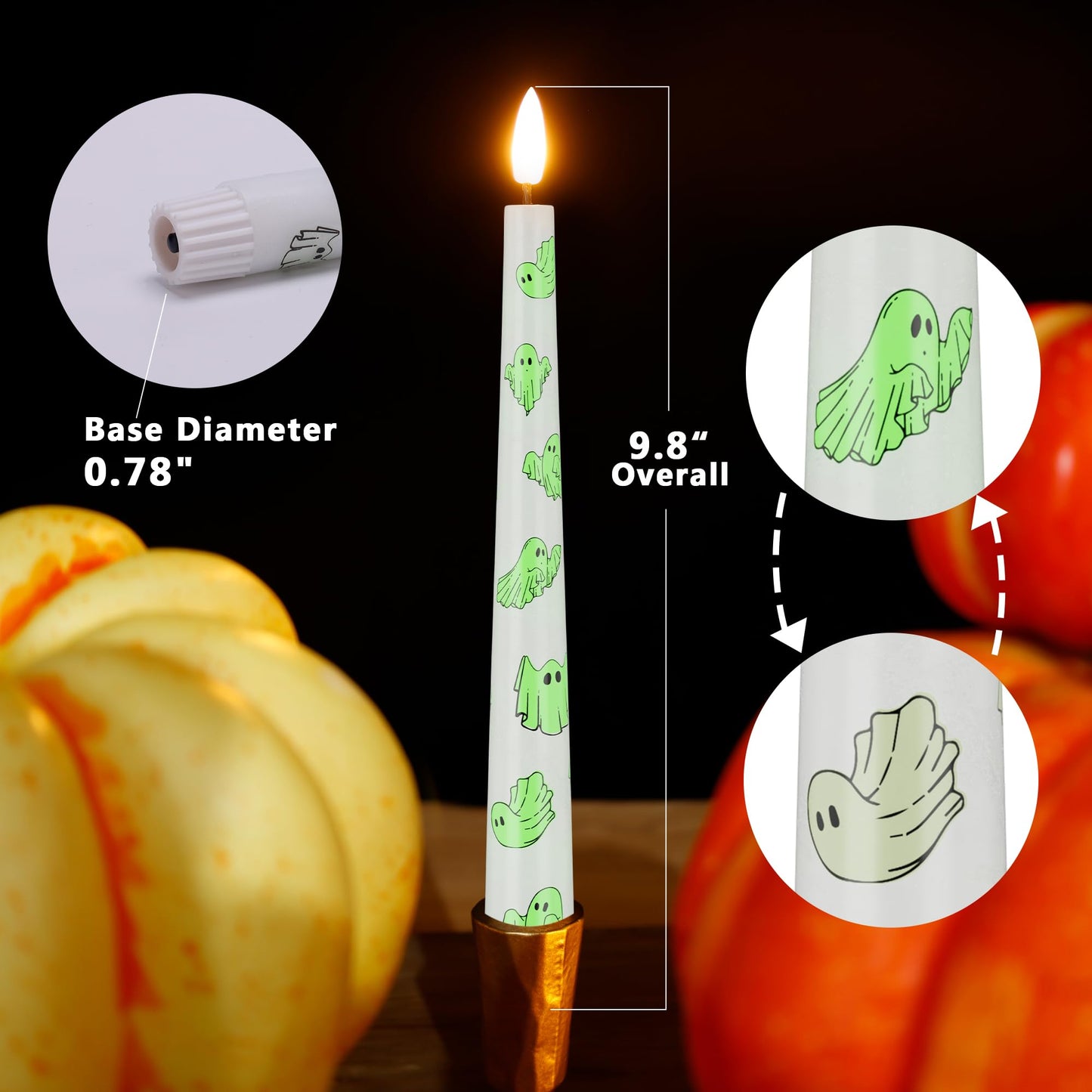 AFINETH Halloween Flameless Taper Candles with Ghosts Glow in The Dark, Real Wax Battery Operated Candles with Remote, 3 Pack Flickering Halloween Led Candlesticks for Party Home Decor
