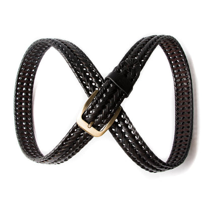 ECHAIN Men Braided Woven Genuine Leather Belt (Waist:34-36, Black)