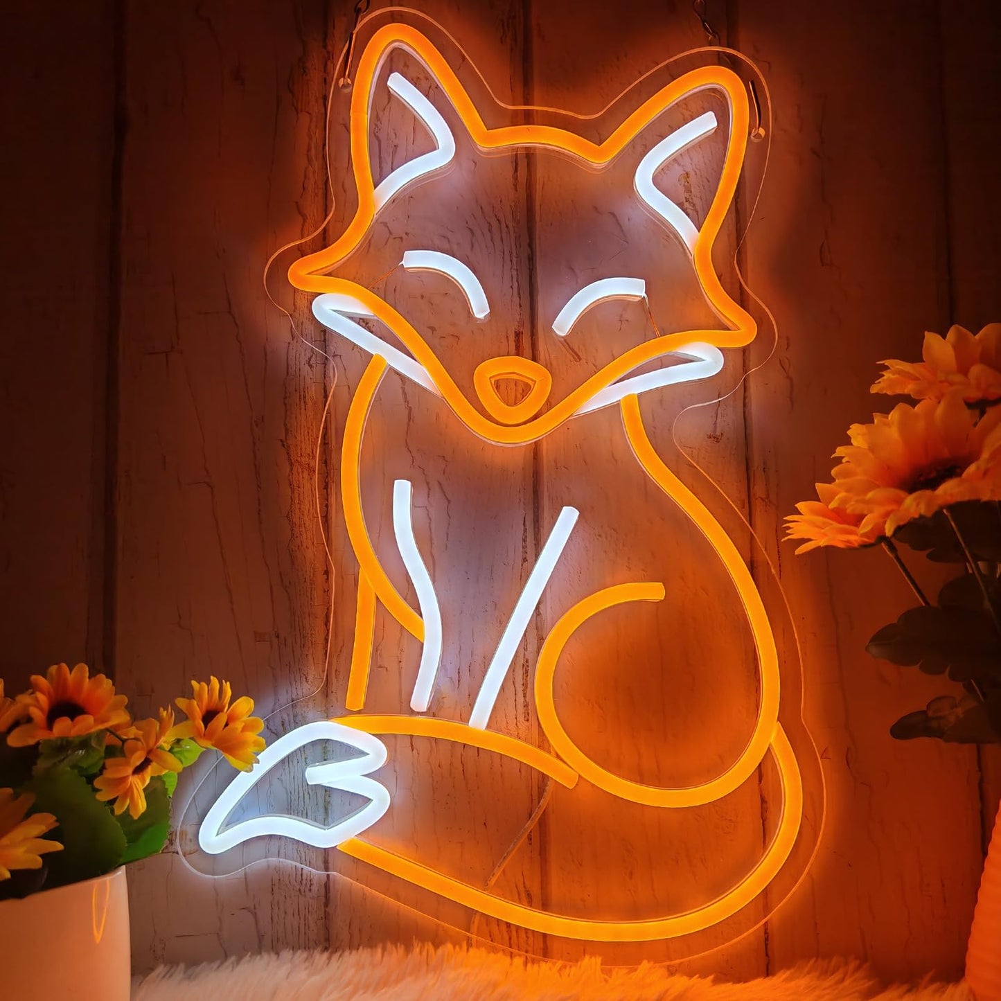 Fox Neon Sign, USB Powered Dimmable LED Fox Neon Light for Bedroom Living Room Wall Decor, Animal Themed Gifts for Girls Boys Birthday Christmas Party,16.5" x 11"