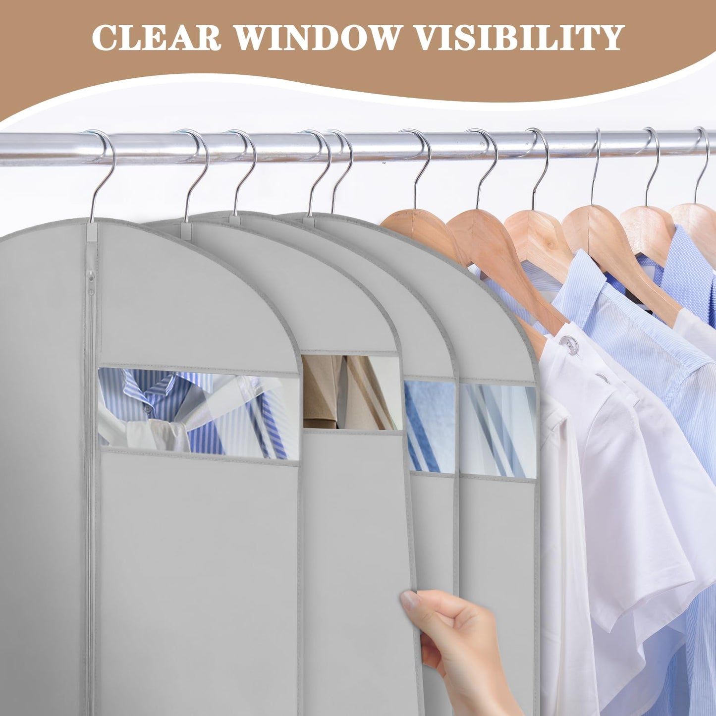 20 Pack Garment Bags for Hanging Clothes,Suit Bags For Closet Storage and Travel with Clear Window 40-inch Suit Garment Bag for Men Women Skirt Shirt Coat,Gray
