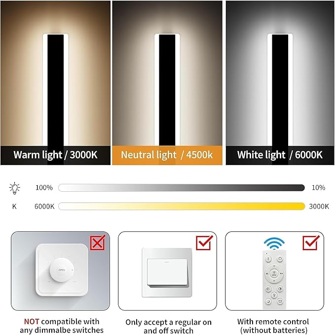 Mikeru 2pack 39inch Outdoor Wall Light Fixtures, 10%-100% Dimmable Outdoor Wall Lights Exterior Front Porch Light 3000-6000k Wall Mounted Led Lighting for Basement, Shop,Garage Lighting