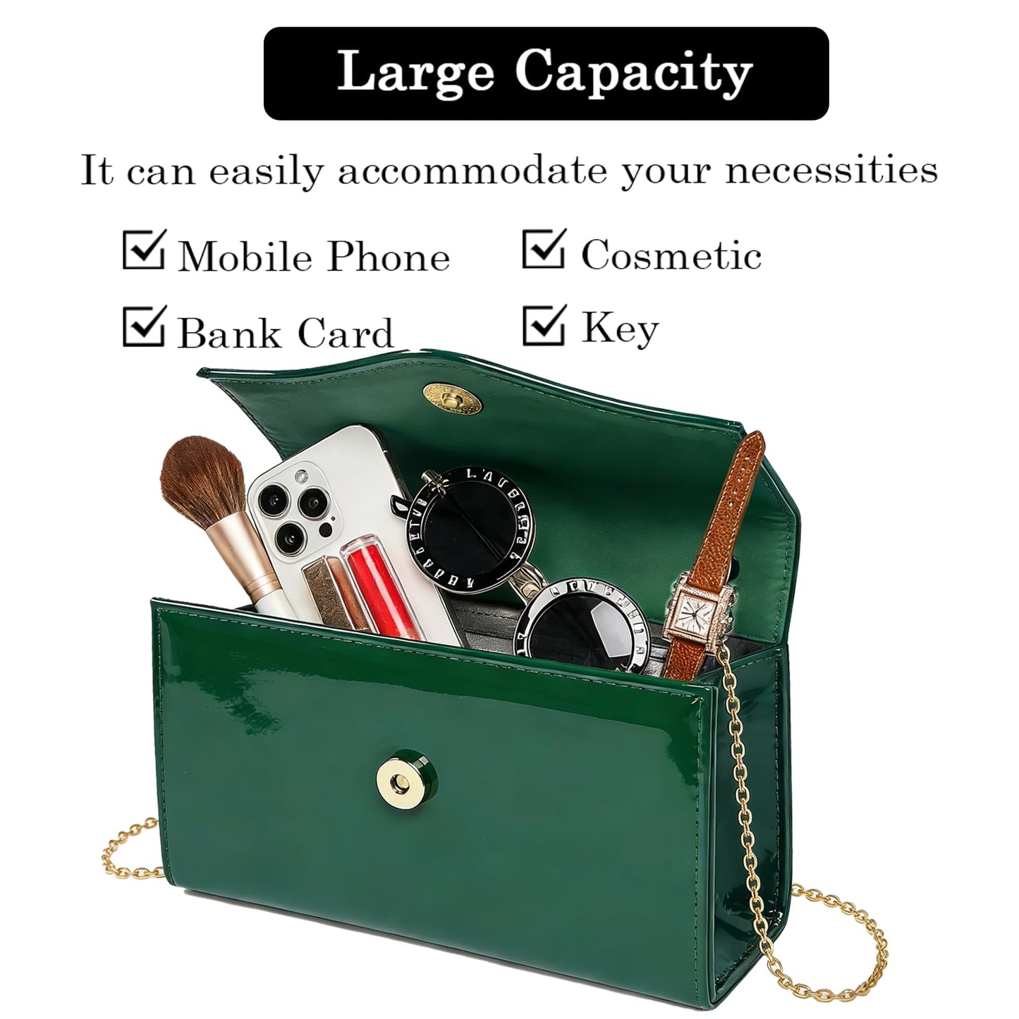 YAPAIOU Leather Women's Evening Bag Glitter Clutches Party Clutch Bridal Purses Cocktail Prom Handbags with Patent(Green)