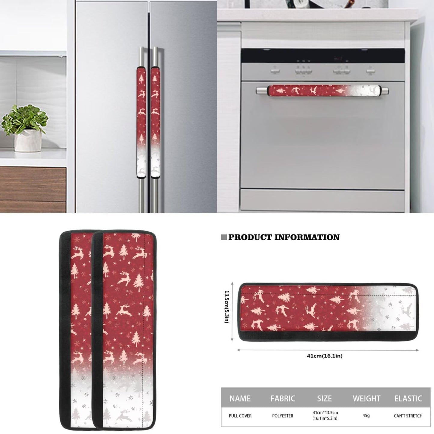 Yatixapu 6Pcs Refrigerator Door Handle Cover, Christmas Deer Washable Kitchen Appliance Decor Handles Fridge Oven Microwave Dishwasher Antiskid Protector, Keep Off Fingerprints Food Stains