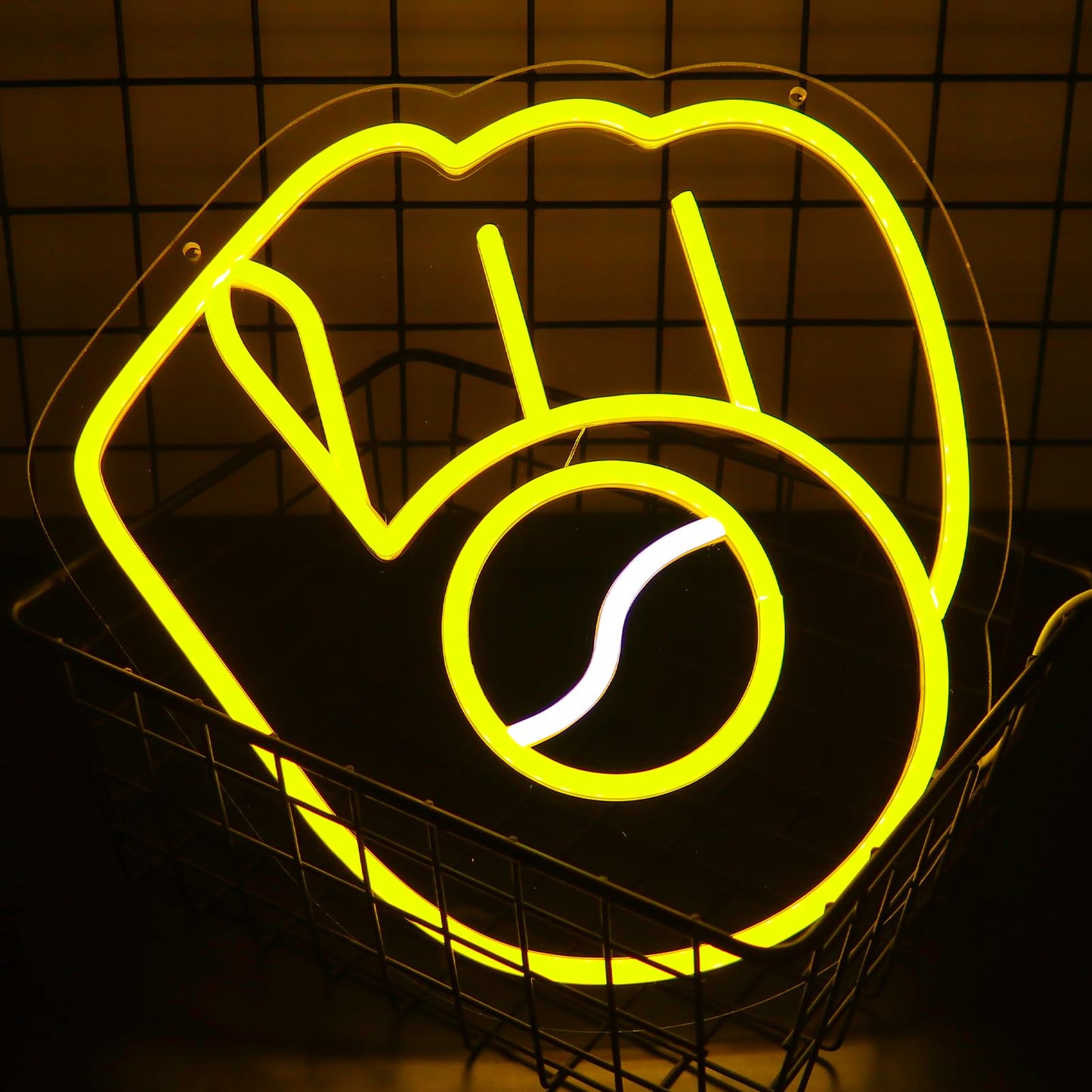 Balanar LED Baseball Neon Sign, Yellow and White Neon Light, 12.4 x 12.2 Inch, 5V Dimmable, Perfect for Christmas and Birthday Gifts