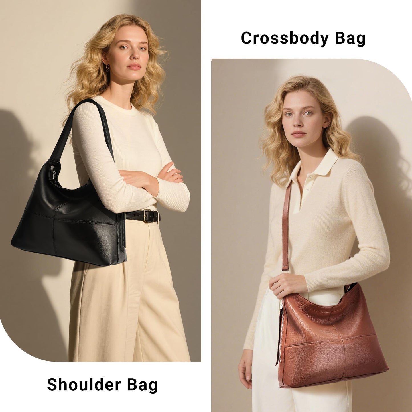 Morriloom Genuine Leather Hobo Bags for Women Crossbody Purses Work Tote Bag Designer Shoulder Handbags with 2 Straps, Gray
