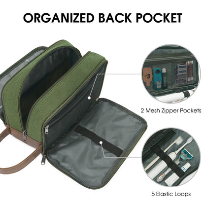 WANDF Travel Toiletry Bag for Men Large Toiletries Shaving Bag Water Resistant Hanging Dopp Kit Travel Accessories Bag for Women Men (Green)