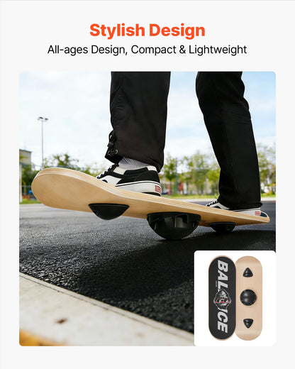 VEVOR Balance Board, Wobble Board Trainer for Adults 3-Level Adjustable Base, Premium Wooden Balance Training Equipment, Slip-Resistant Surface for Core Workout, Standing Desk Exercise, Home Gym, Yoga